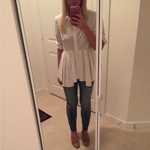 ANTHRO pleated peplum button down